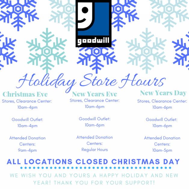 Goodwill Store 2018 Holiday Hours Announced